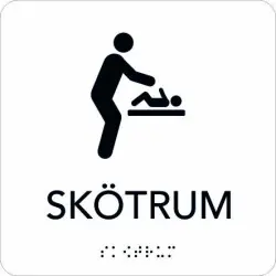 Taktil skylt Skötrum 150x150 mm, Vit med svart text Fynd