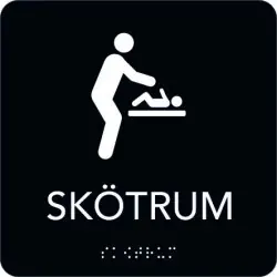 Sänkt pris Taktil skylt Skötrum 150x150 mm, Svart med vit text