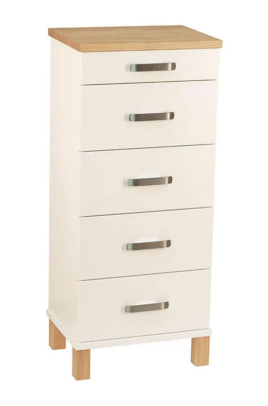 Nadja 40 cm 5 lådor Stålben Vitlackad MDF & Vitoljad Ek - Oscarssons Möbel - Bonus Möbler Extra rabatt