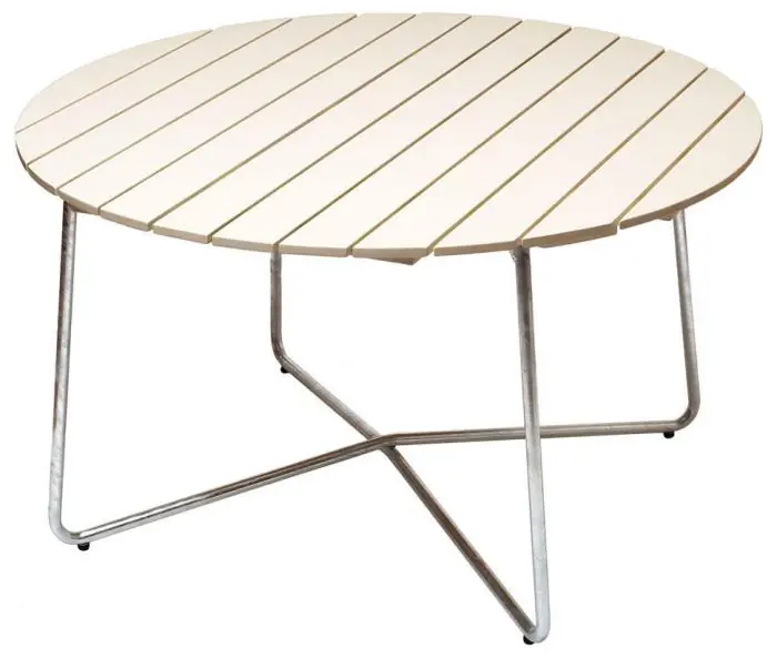 Premium Bord 9A Ø120 cm Vitlackad Ek / Varmförzinkat Stativ - Grythyttan Stålmöbler - Bonus Möbler