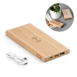 Billigare FITCH. Powerbank 5 000 mAh med 5W trådlös laddare i bambuso
