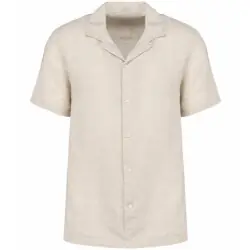 Rabatter Mens linen shirt with bowling neckline