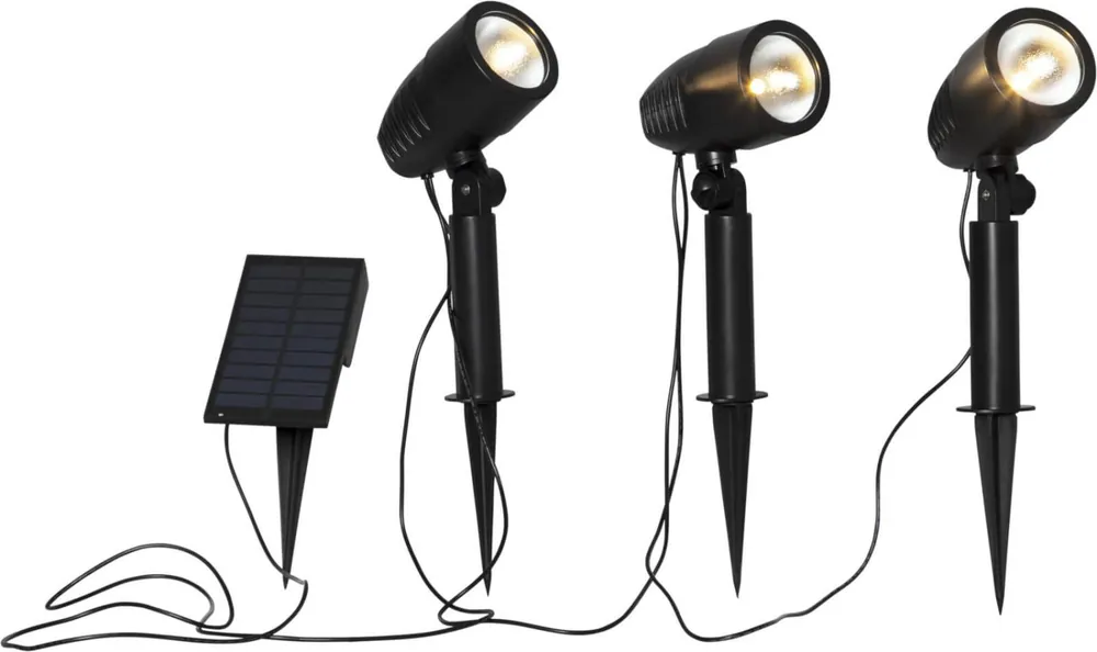 POWERSPOT Solcells-spotlight 3-Pack 26cm Svart Kampanj