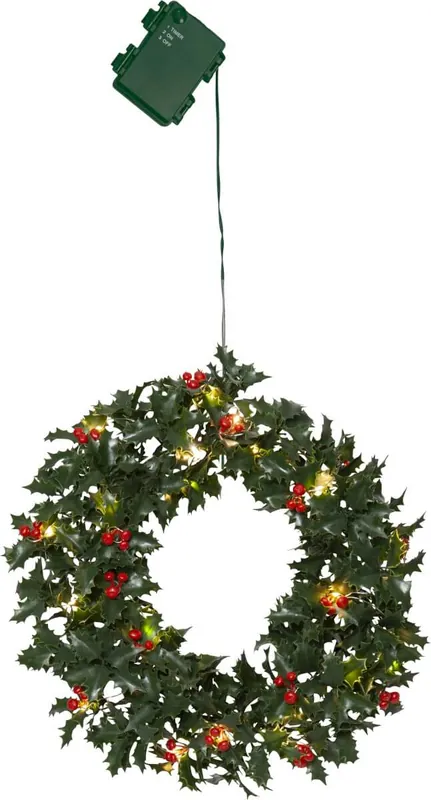 I lager HOLLY Krans Batteri 30cm 20LED Grön IP44