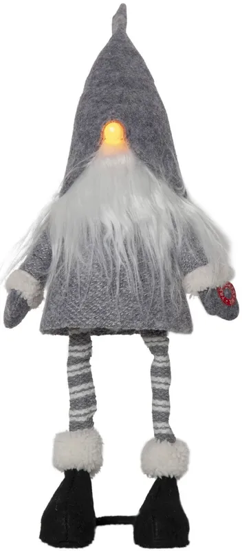 JOYLIGHT Dekorationsfigur Tomte Batteri 55cm Grå Premium
